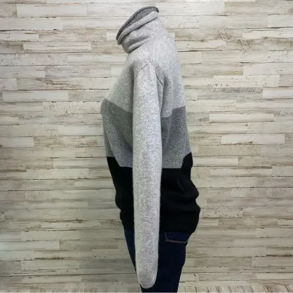 Magaschoni Cashmere Sweater Mock Neck Womens Size M Black Gray Colorblock - Picture 5 of 11